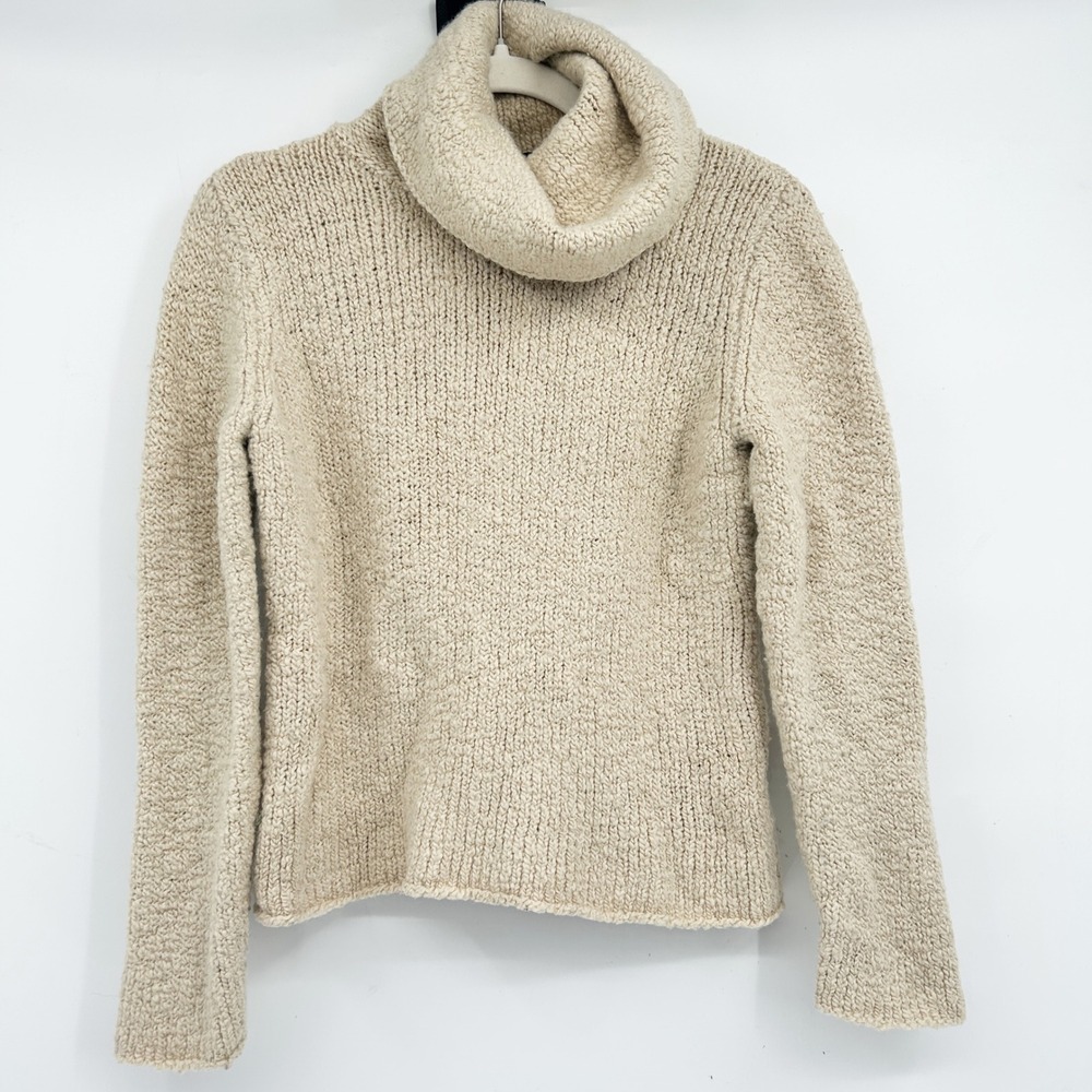 Eileen Fisher Womens Oatmeal Wool Camel Hair Boucle Cowl Neck Sweater‎ Size PL